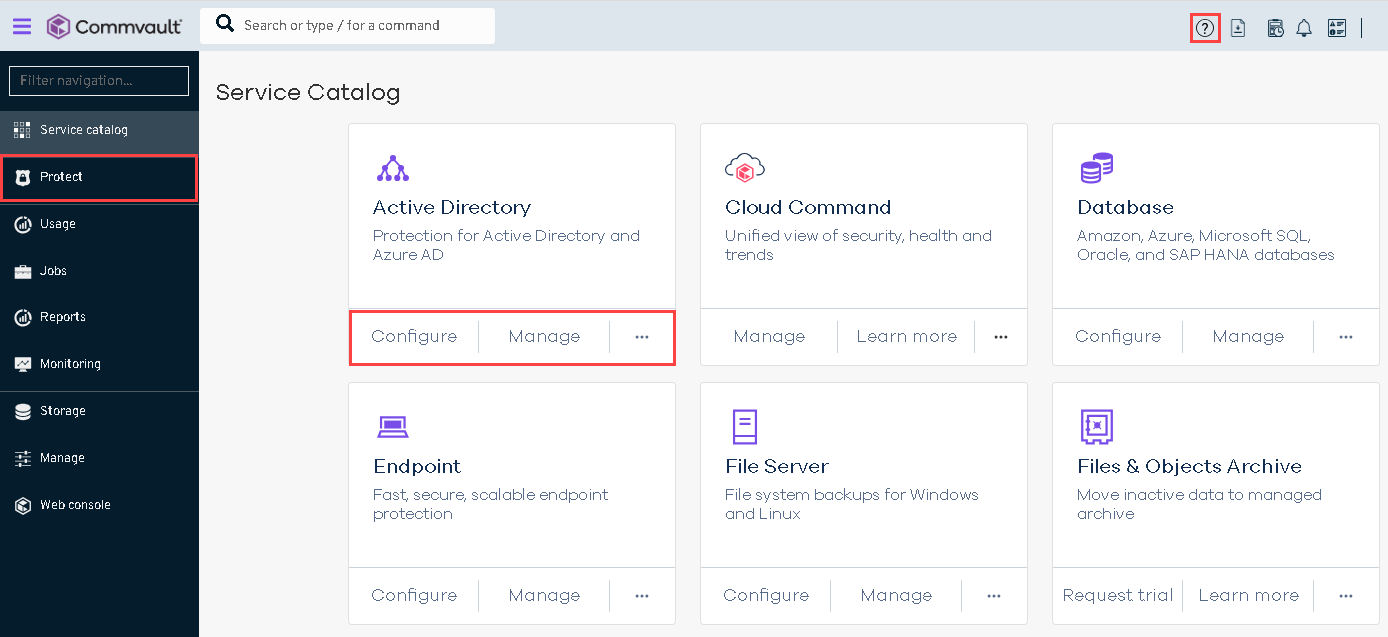 Commvault Cloud Service Catalog in the Command Center